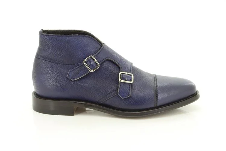 Andrea Ventura polacchini uomo, in pelle blu scuro martellato con doppia fibbia for Sir Wilson - immagine 3