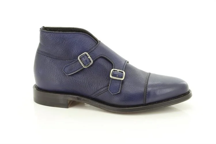 Andrea Ventura polacchini uomo, in pelle blu scuro martellato con doppia fibbia for Sir Wilson - immagine 4