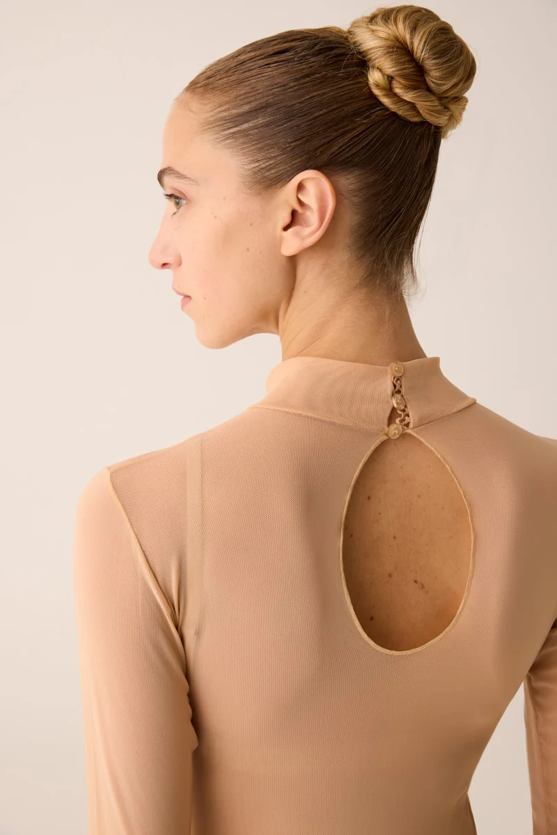 114 - BODY IN TULLE ELASTICIZZATO CON COLLO LUPETTO - immagine 3