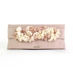 Pochette rosa cipria con fiori bicolore