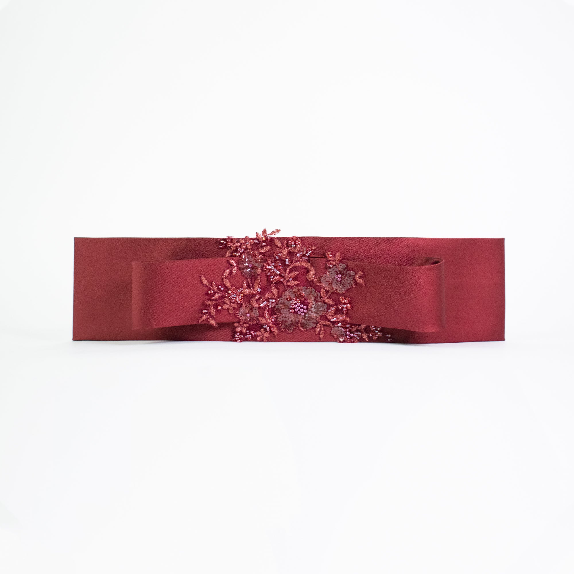 Cintura in mikado bordeaux con fiocco e applicazioni - immagine 2