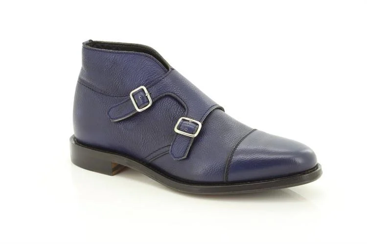 Andrea Ventura polacchini uomo, in pelle blu scuro martellato con doppia fibbia for Sir Wilson - immagine 6