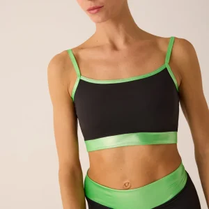 307 - TOP CORTO IN MICRO CON BORDO IN TESSUTO SPALMATO