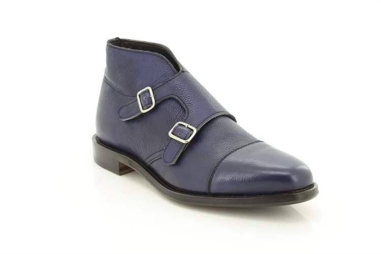 Andrea Ventura polacchini uomo, in pelle blu scuro martellato con doppia fibbia for Sir Wilson - immagine 8