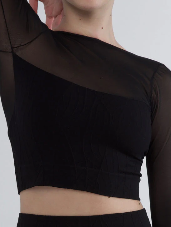 237 - CROP TOP SEAMLESS A RILIEVO CON MANICA IN TULLE - immagine 6