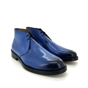 Saxone polacchino uomo, in pelle Polish binder bluette antico, suola cuoio