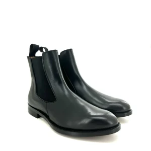 Saxone beatles donna, pelle nera, suola cuoio