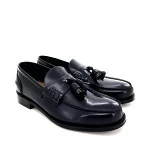 Cheaney mocassini con nappine uomo, in pelle blu scuro, suola cuoio