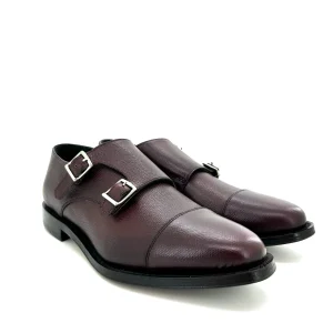 Andrea Ventura scarpe uomo, in pelle bordeaux martellato con doppia fibbia for Sir Wilson