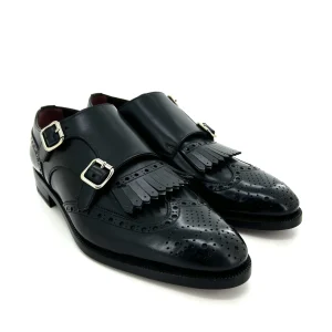 Sir Wilson scarpe classiche uomo, in pelle nera con doppia fibbia e frange
