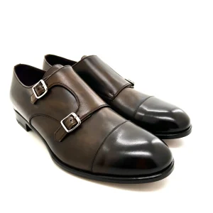 Sir Wilson scarpe uomo, in pelle marrone anticata con doppia fibbia