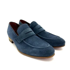Sir Wilson mocassini uomo, in pelle scamosciata blu, suola cuoio