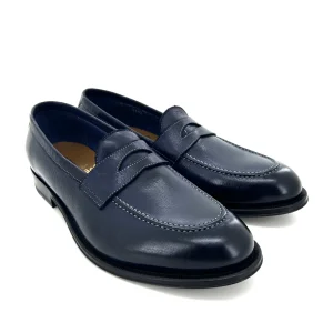 Sir Wilson mocassini uomo, in pelle blu navy anticata, suola cuoio