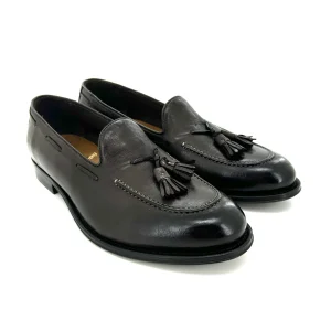 Sir Wilson mocassini con nappine uomo, in pelle marrone anticata, suola cuoio