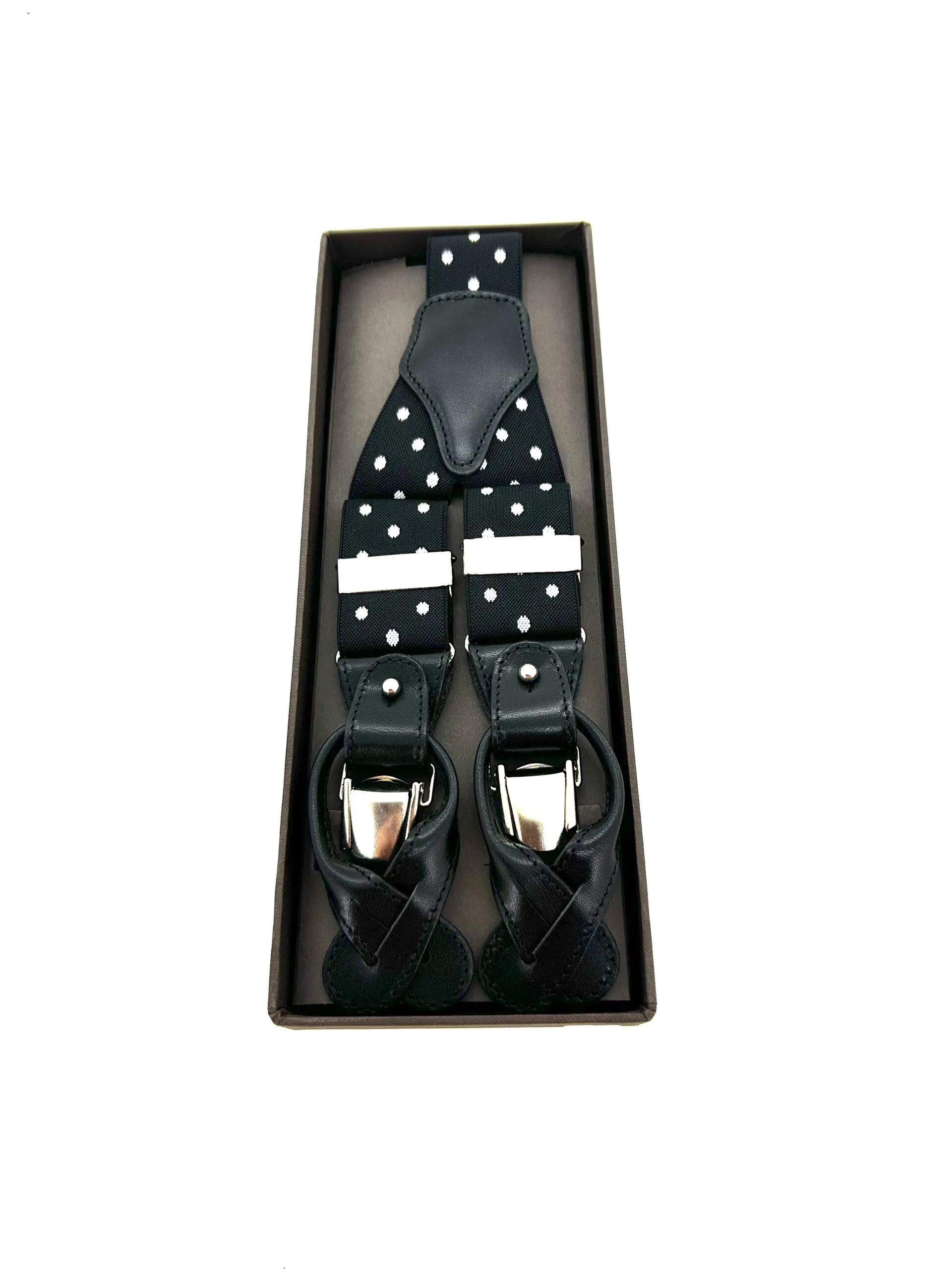 Bretelle uomo fantasia nere, attacco con clips e bottoni - immagine 2