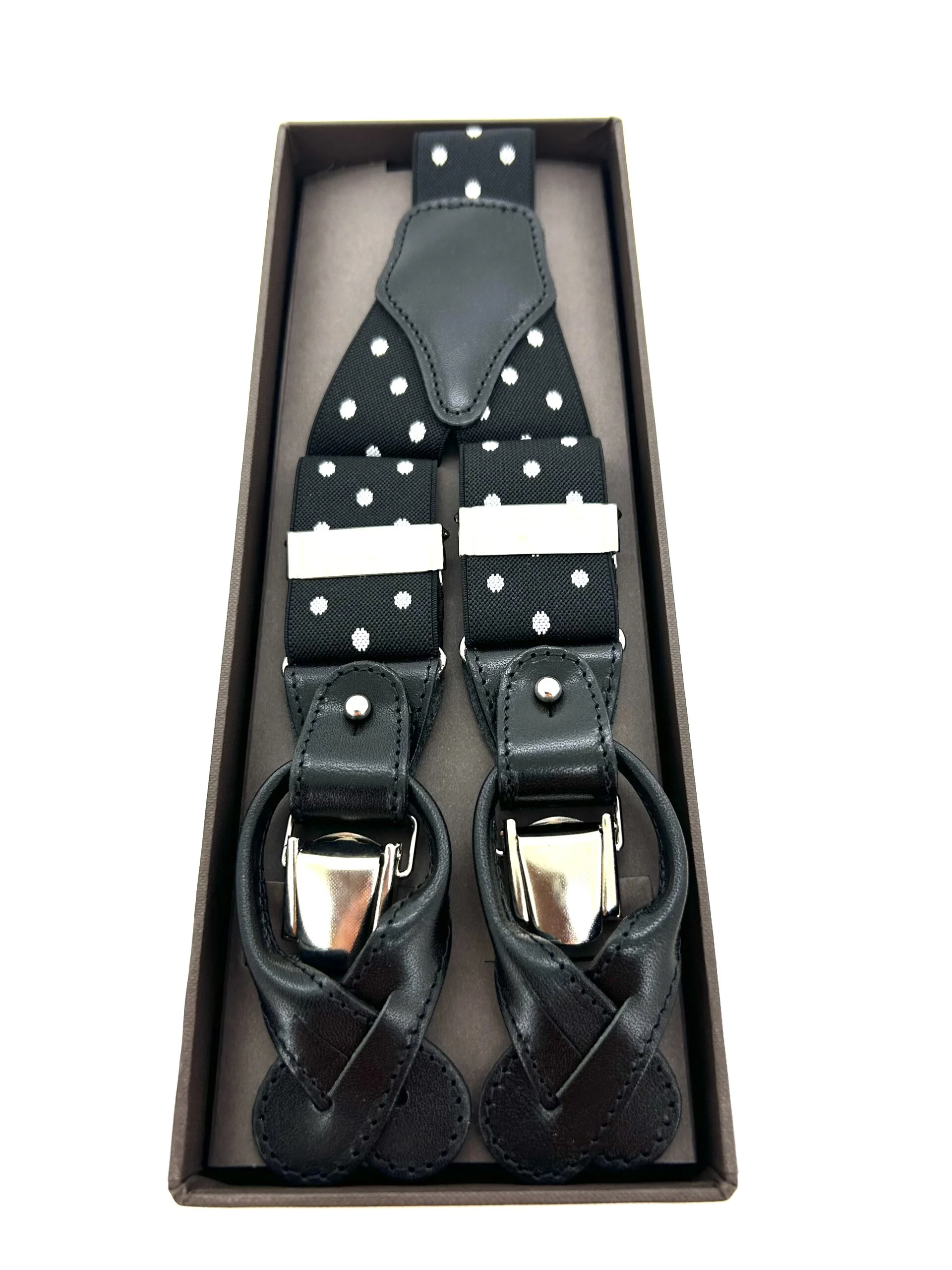 Bretelle uomo fantasia nere, attacco con clips e bottoni - immagine 3