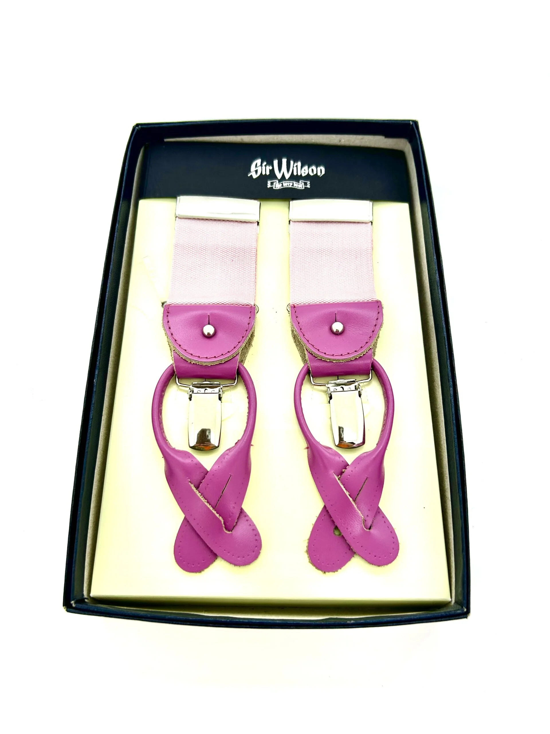 Bretelle uomo rosa, attacco con clips e bottoni - immagine 3