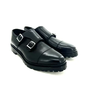 Andrea Ventura scarpe uomo, in pelle nera con doppia fibbia, suola vibram for Sir Wilson