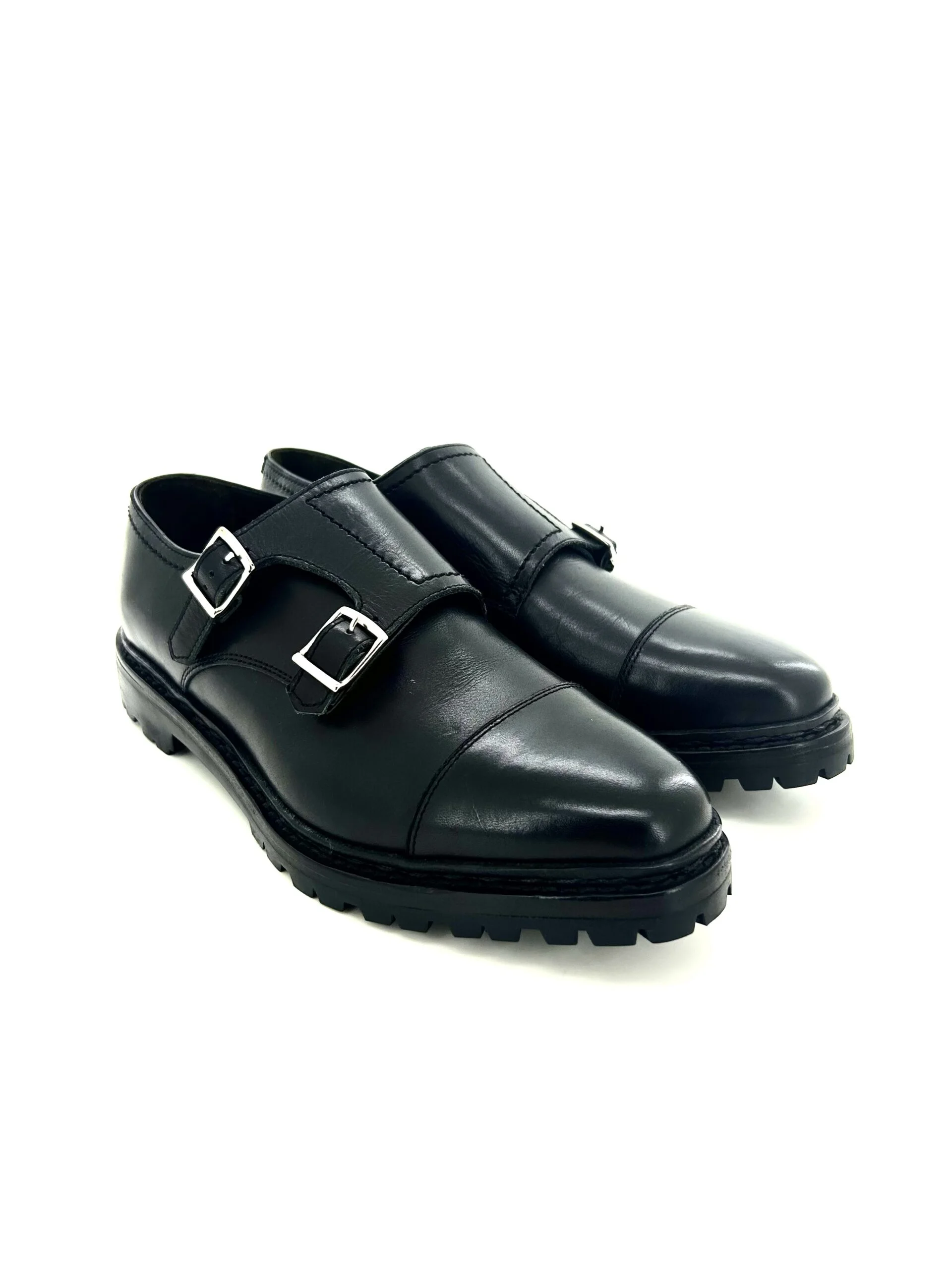 Andrea Ventura scarpe uomo, in pelle nera con doppia fibbia, suola vibram for Sir Wilson