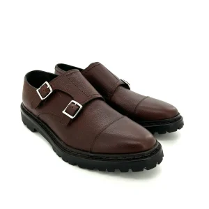 Andrea Ventura scarpe uomo, in pelle marrone con doppia fibbia, suola vibram for Sir Wilson