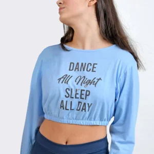 146 - MAGLIETTA IN JERSEY IN COTONE CON TAGLIO CROP, MANICA LUNGA E DETTAGLIO STAMPA