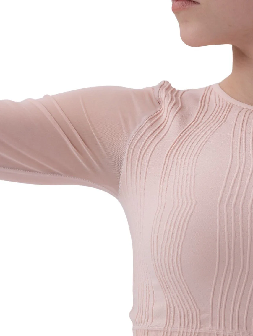 180 - T-SHIRT SEAMLESS CON MANICHE IN TULLE - immagine 2