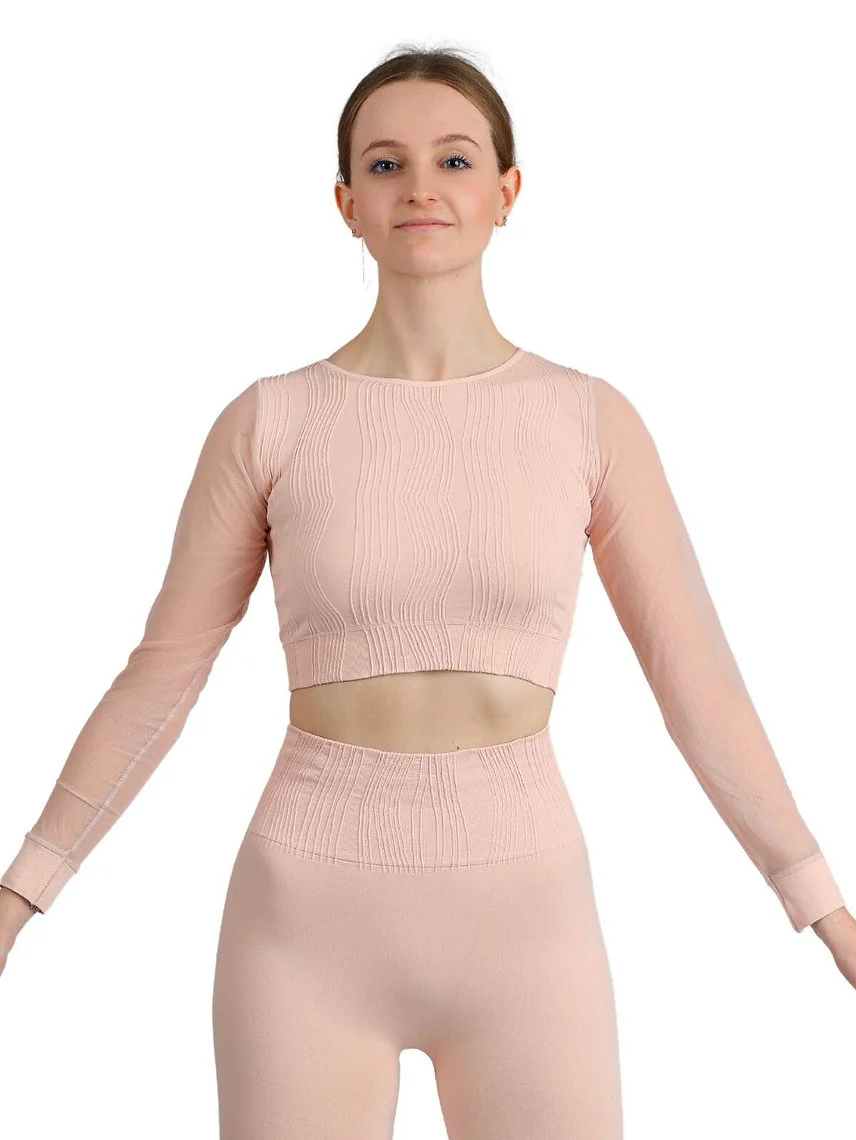 180 - T-SHIRT SEAMLESS CON MANICHE IN TULLE - immagine 3