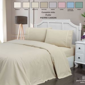 Pierre Cardin ✨️ Completo lenzuola matrimoniale 100% cotone Made in Italy (Beige/Bianco)