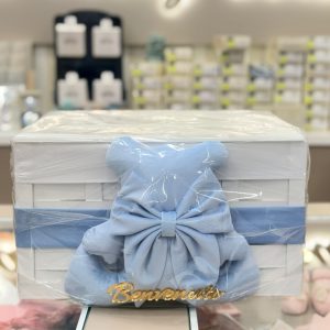 CESTA IN LEGNO BENVENUTO TEDDY AZZURRO