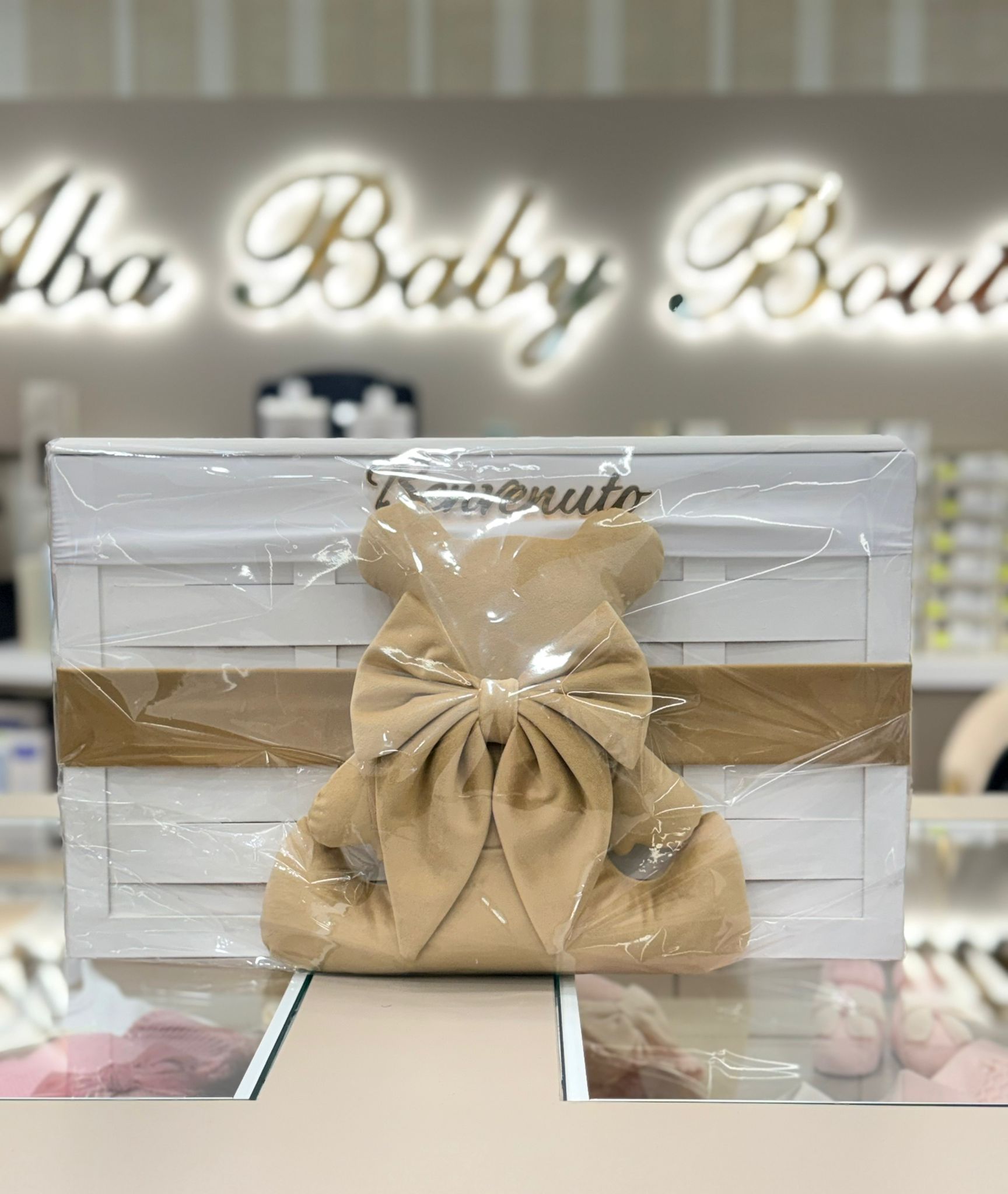 CESTA IN LEGNO BENVENUTO TEDDY BEIGE