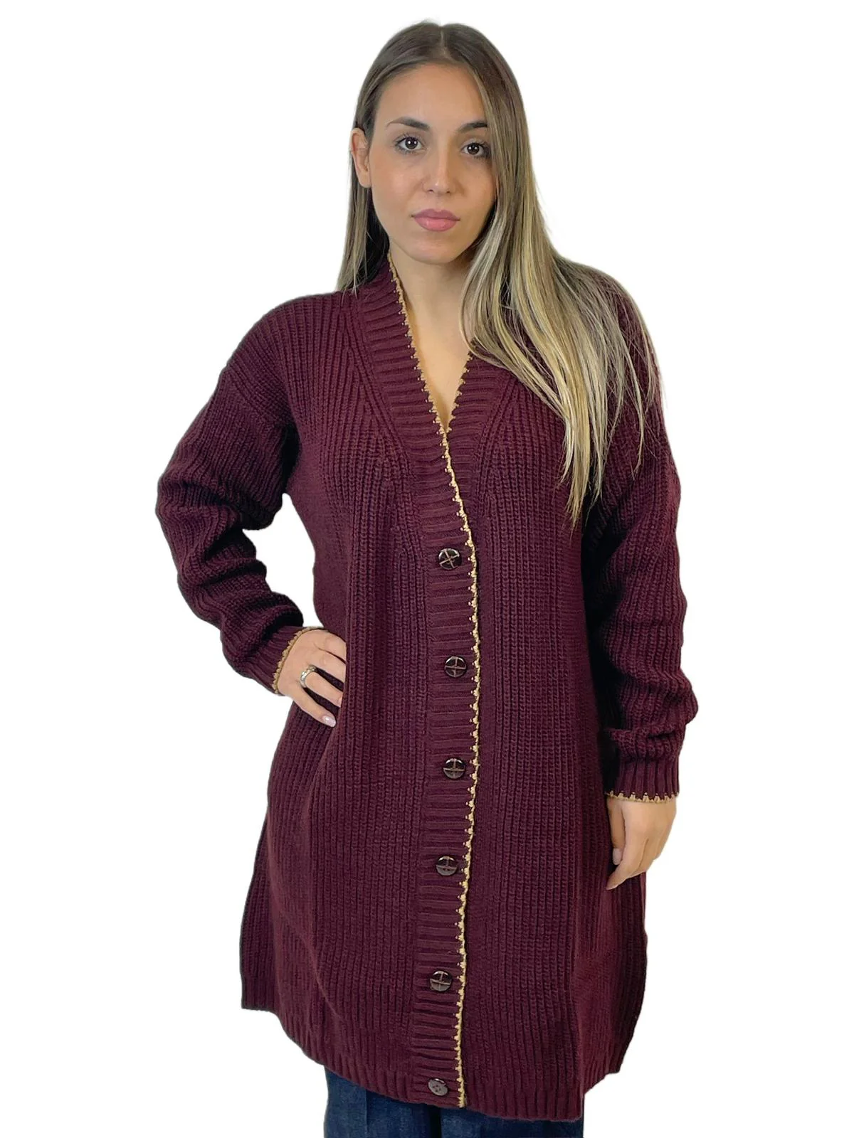 ACCADEMIA 20 MAXI-CARDIGAN BORDEAUX