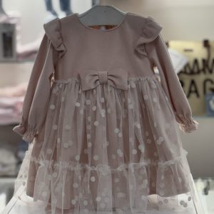 Deolinda Vestito bambina in velluto rosa cipria con inserti pois art.CDI24408