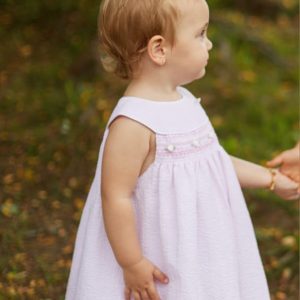 🌸DEOLINDA🌸 VESTITO BIMBA IN COTONE CON PUNTO SMOG E INSERTI DI ROSELLINE RIALZATE 👧✨ – 2