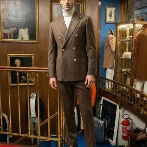 abito doppio petto sartoriale Lardini lana e cashmere nocciola